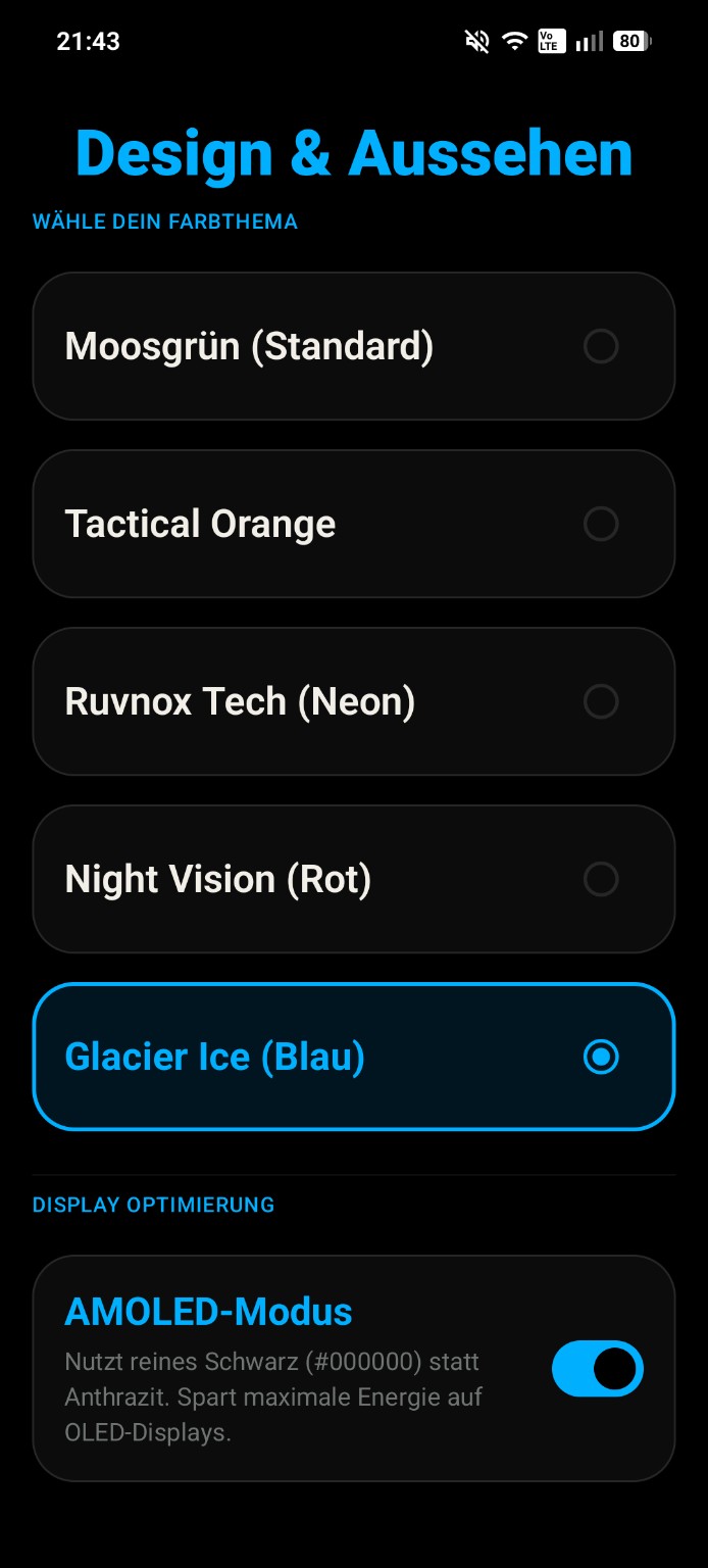 Glacier Ice mit AMOLED-Modus