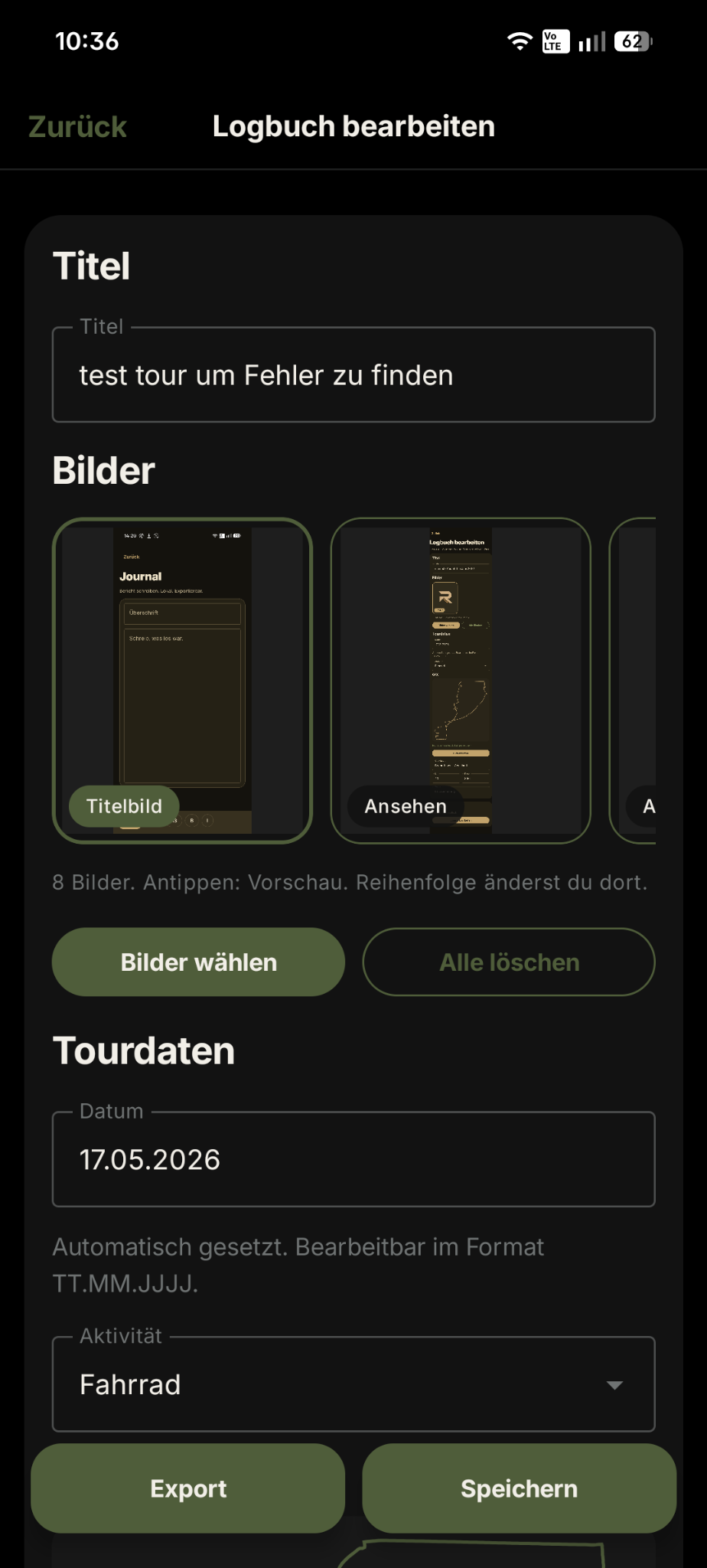 RUVNOX Tourbearbeitung mit Bildern und Tourdaten