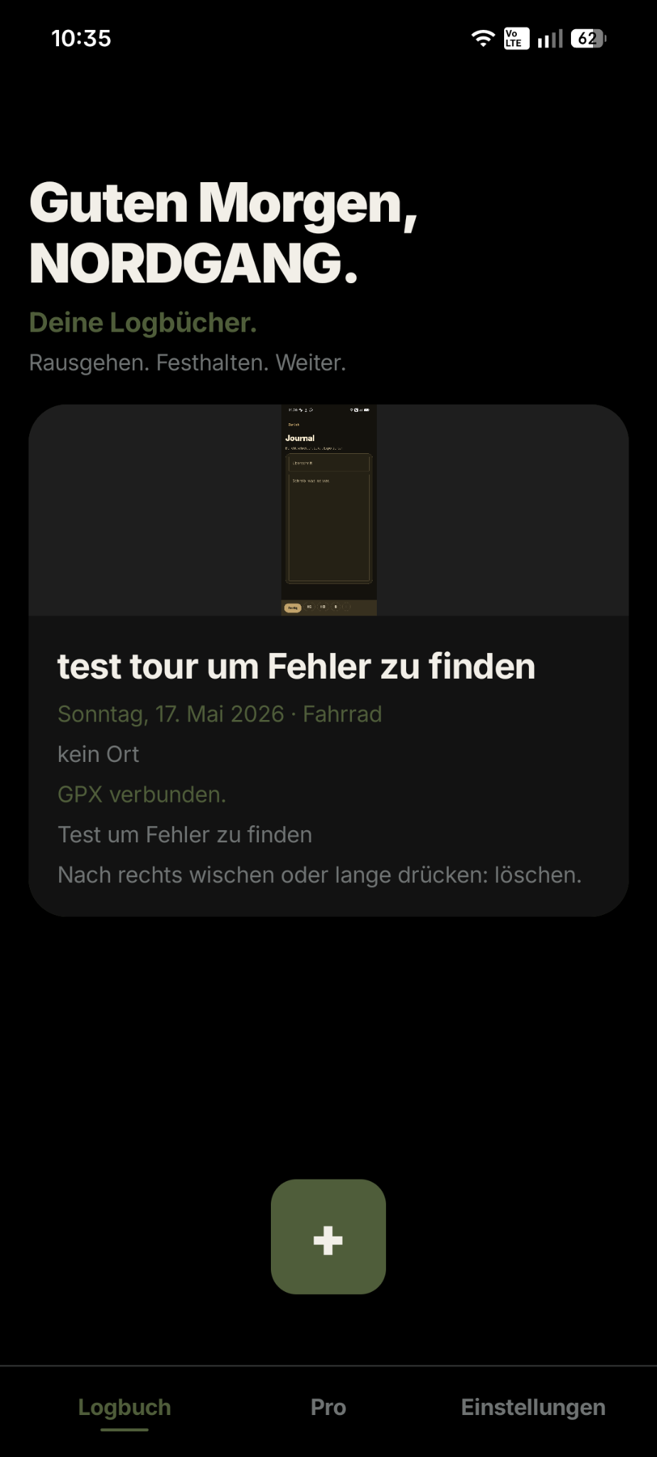 RUVNOX Logbuch Übersicht auf dem Smartphone